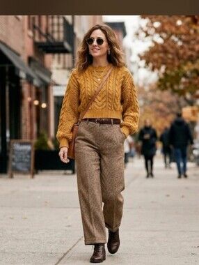 Cropped cable knit crewneck sweater L gold MUDD